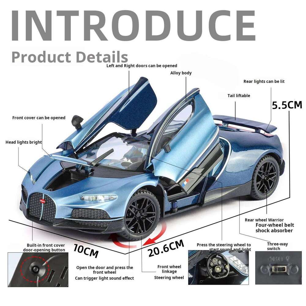 High quality Limited editio 1:24 Simulation Bugatti tourbillon alloy sports car with sound and light model boys' toy gift Z260306