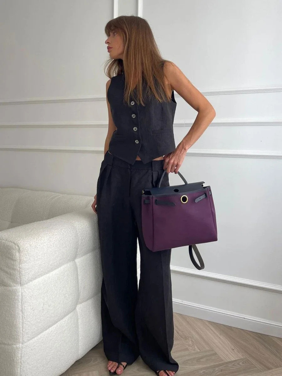Bronladies Womem Linen Cotton Chic Vest Pants Suit Two-Piece Set Office Ladies Summer Chic 2 Piece Sets Womens Outfits 260304
