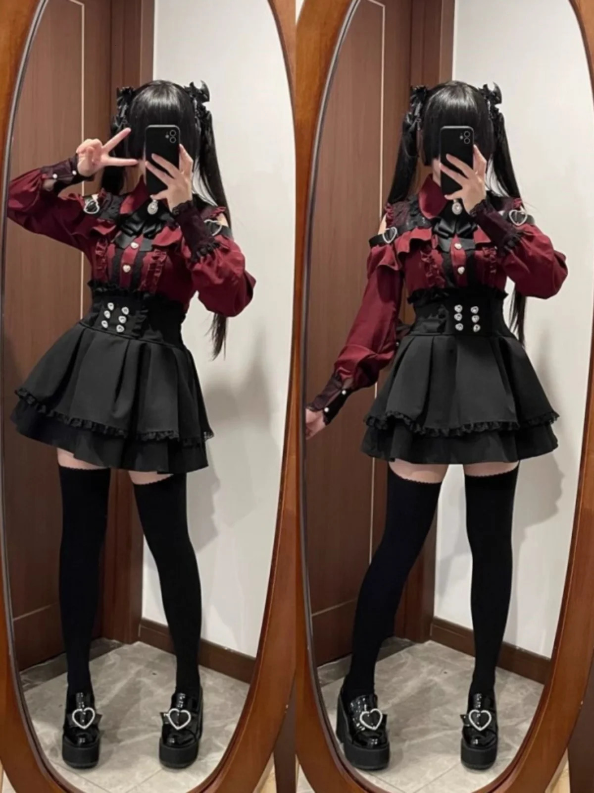 k Romantic oulder Bared irt And f Skirt Set Spring Autumn Japanese School orm Sle Two Piece Set for Teen Girls 260304