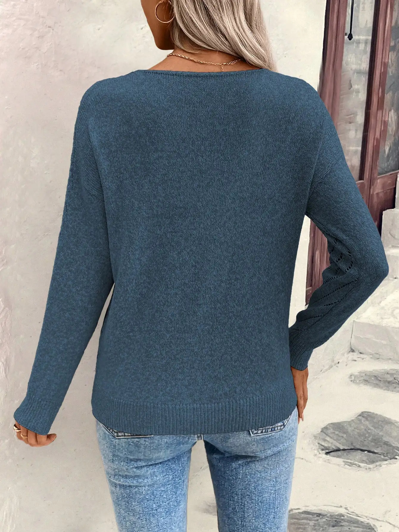 Vneck knitted off shoulder spring and autumn womens sweater can be worn externally 260306