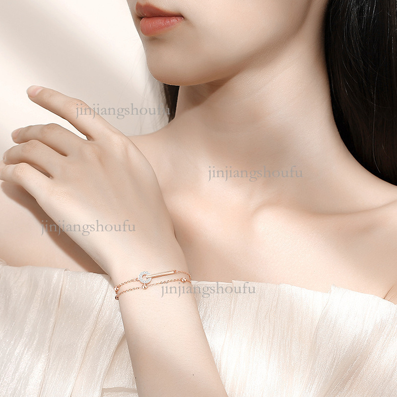 2026 Designer Sparkling Zircon Splicing Bracelet Luxury Fashion Brand Women's Jewelry S925 Pure Silver One Line Diamond Double Layer Ring Buckle 