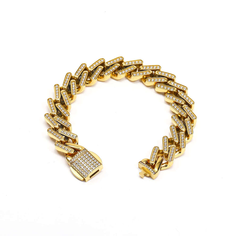 European American cross-border hip-hop Cuban chain bracelet with diamonds for men and women, titanium steel 18k gold high-quality versatile jewelry