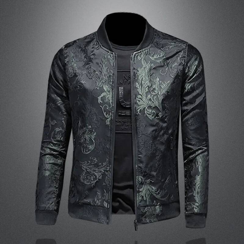 Stand-up Collar Embroidery Vintage Print Jackets 2025 Pattern Men Bombers Slim Fit Casual Jacket Coats
