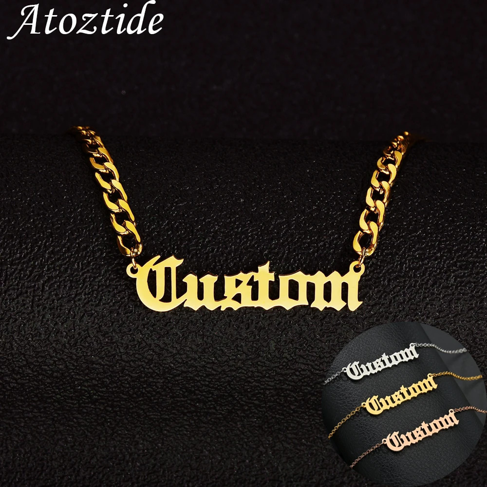 Customized Fashion Stainless Steel Name Necklace Personalized Letter 5mm NK Thick Chain for Women Men Pendant Nameplate Gift 260302