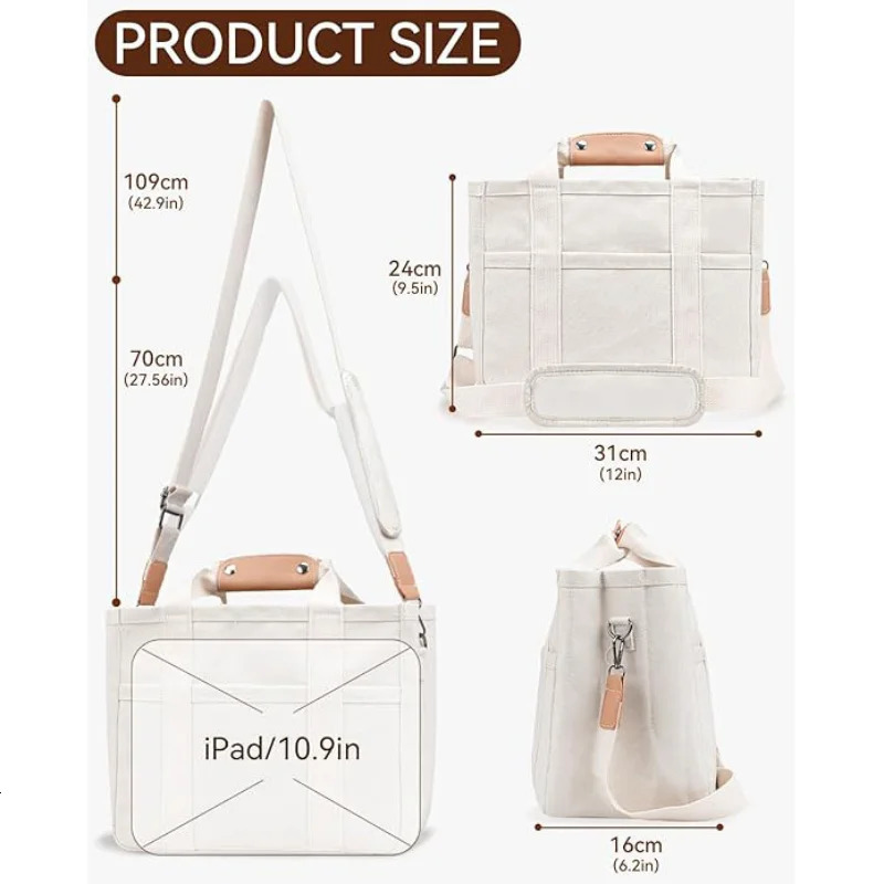 Multi Pocket Womens Canvas Handbag Large Capacity Casual Tote Bag Shopper Shoulder Bag For Female Mummy Bag 260306