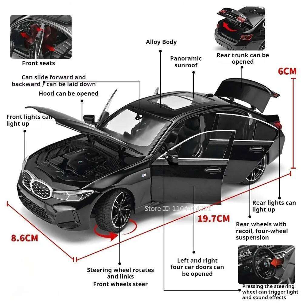 1:24 325Li 530Li Alloy Diecast Toy Car Model Four Wheel Suspension Sound Light Pull Back Miniature Vehice Decorative Collectible Z260307