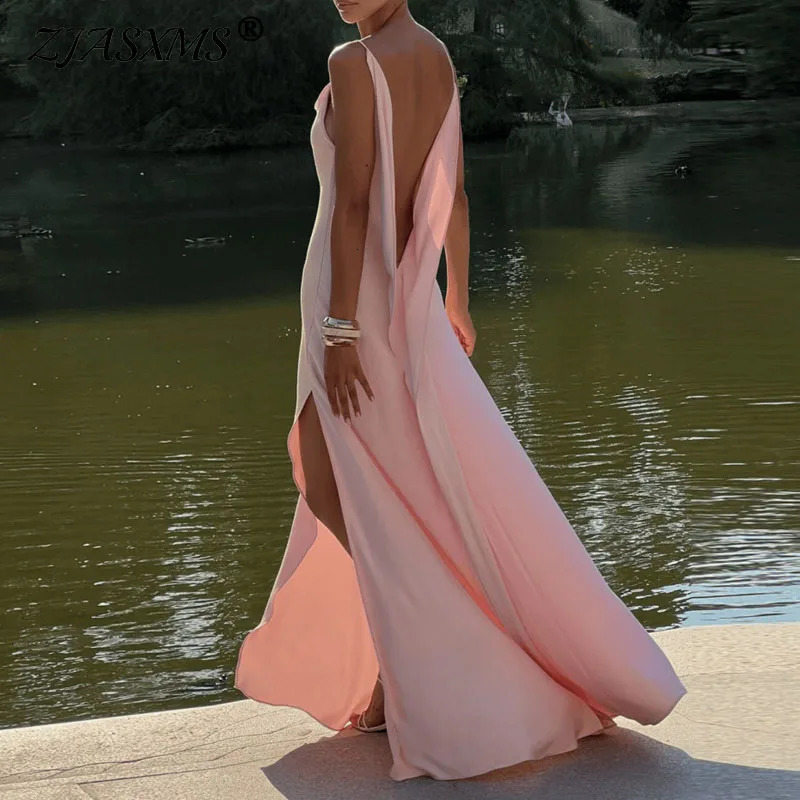 Elegant High Waist Split Women Party Dress Sexy Solid Backless Sleeveless Long Summer Chic Sling Evening Vestidos 260306