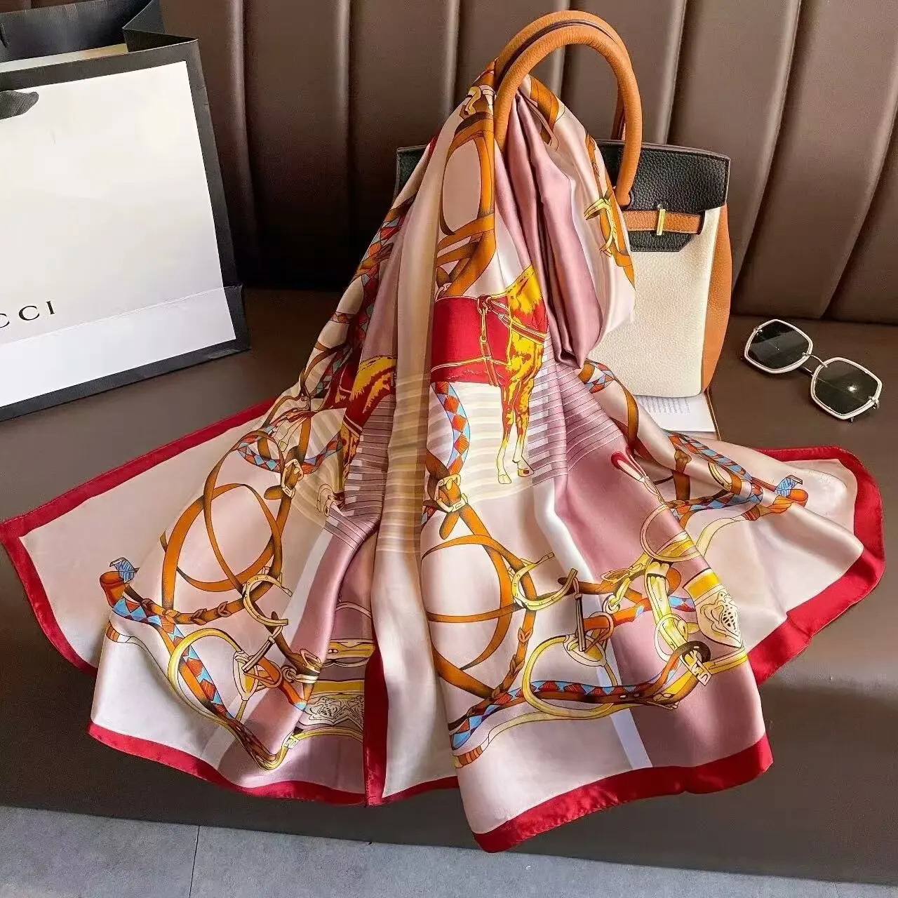 1 pcs 90x180cm silk satin scarf artistic style retro plant and floral print shawl elegant and light gift for mom 260302