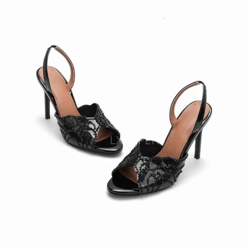 European and American Womens Sexy Sequin Fabric Back Strap Exposed Toe Party Sandals 2026 Summer Versatile Walking Slippers 260303