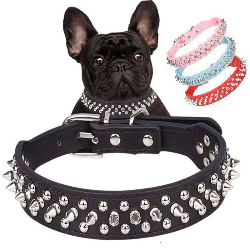 Adjustable collar Neck Strap Supplies PU Leather Punk Rivet Spiked Collar Pet Collars For Small Dog Cat 26Y0301