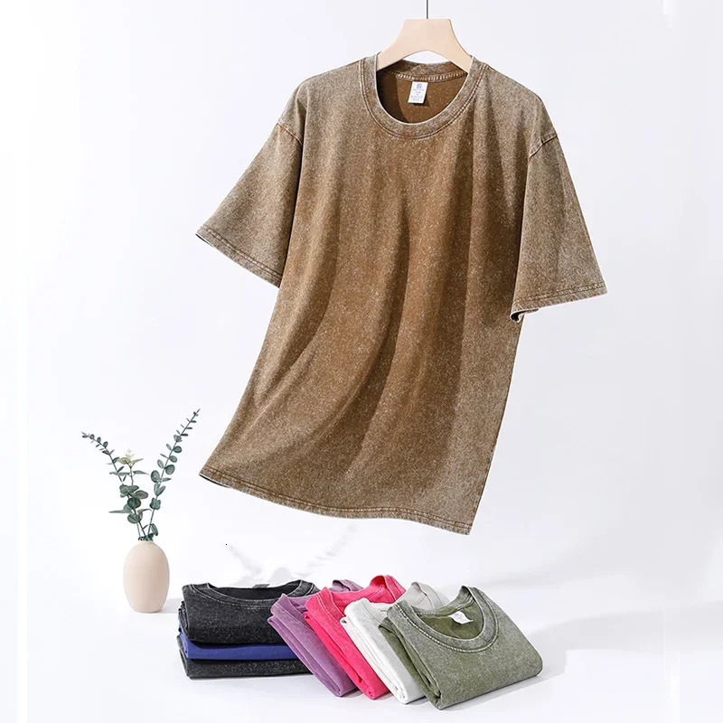 250gsm Mens Washed Vintage T-Shirts Street Hip Hop Retro Punk T Shirt Women Harajuku Casual Cotton Short Sleeve Wash Tops 260304