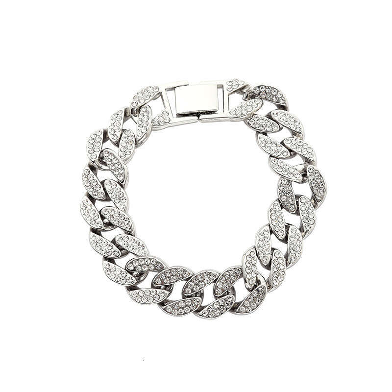 Manufacturer's foreign trade cross-border high-quality 15mm flat chain hip-hop Cuban necklace and rhinestone bracelet wholesale