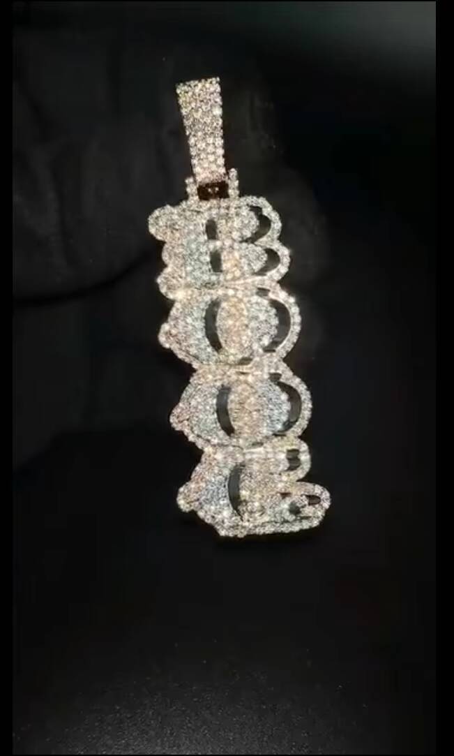 Moissanite Jewelry Custom Hip Hop Pendant Vertical Iced Out Pendant 925 Silver Moissanite Diamond Letter Pendant