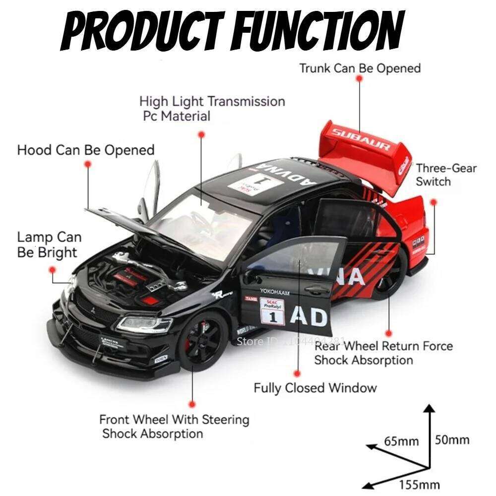 1:32 Mitsubishi EVO Evolution Toys Diecast Alloy Model Miniature Car 6 Doors Opened Sound Light Pull Back Vehices Friend's Gifts Z260306