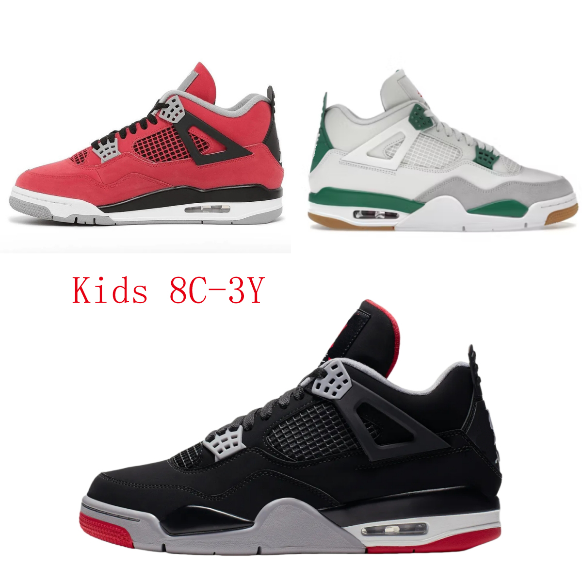 Toddlers Sneakers 2026 Designer Boys Girls Baby Infant Trainers Sport Shoe 4s Toro Bravo Fire Red Bred Pine Green Sport Shoe Sneakers US8C-US3Y
