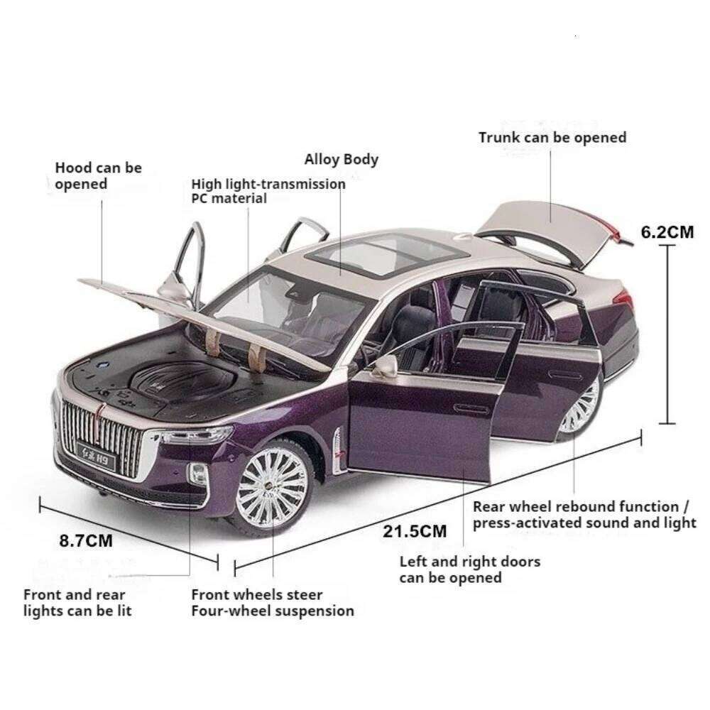 1:24 HONG QI E-HS9 H9 Car Toy Diecast Alloy Model with Sound Light Pull Back 6 Doors Opened Miniature Models Friend Holiday Gift Z260306