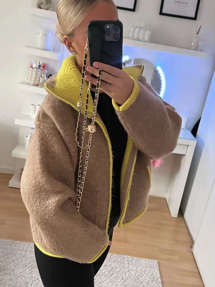 2026 Spring Contrast Knitted Cardigan Jackets For Women Elegant Long Sleeve Pockets Zipper Sweater Street Lady Chic Outwear 260305
