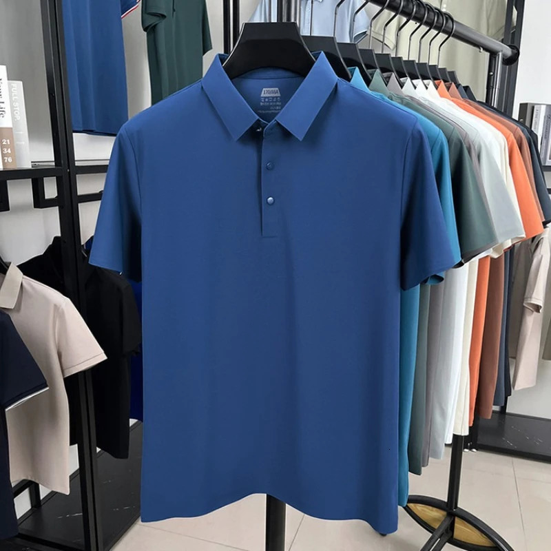 Mens Seamless Polo Shirt - Breathable Nylon-Spandex Blend Reinforced Collar Matching Buttons 12 Colors M-4XL 260304