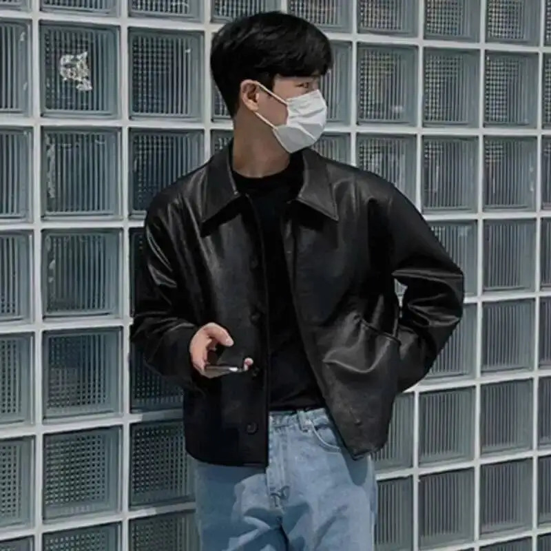 IEFB Short Motorcycle Pu Leather Coat Trend Mens Autumn Korean Style High End Lapel Loose Jacket Fashion Streetwear 9C1118 260306