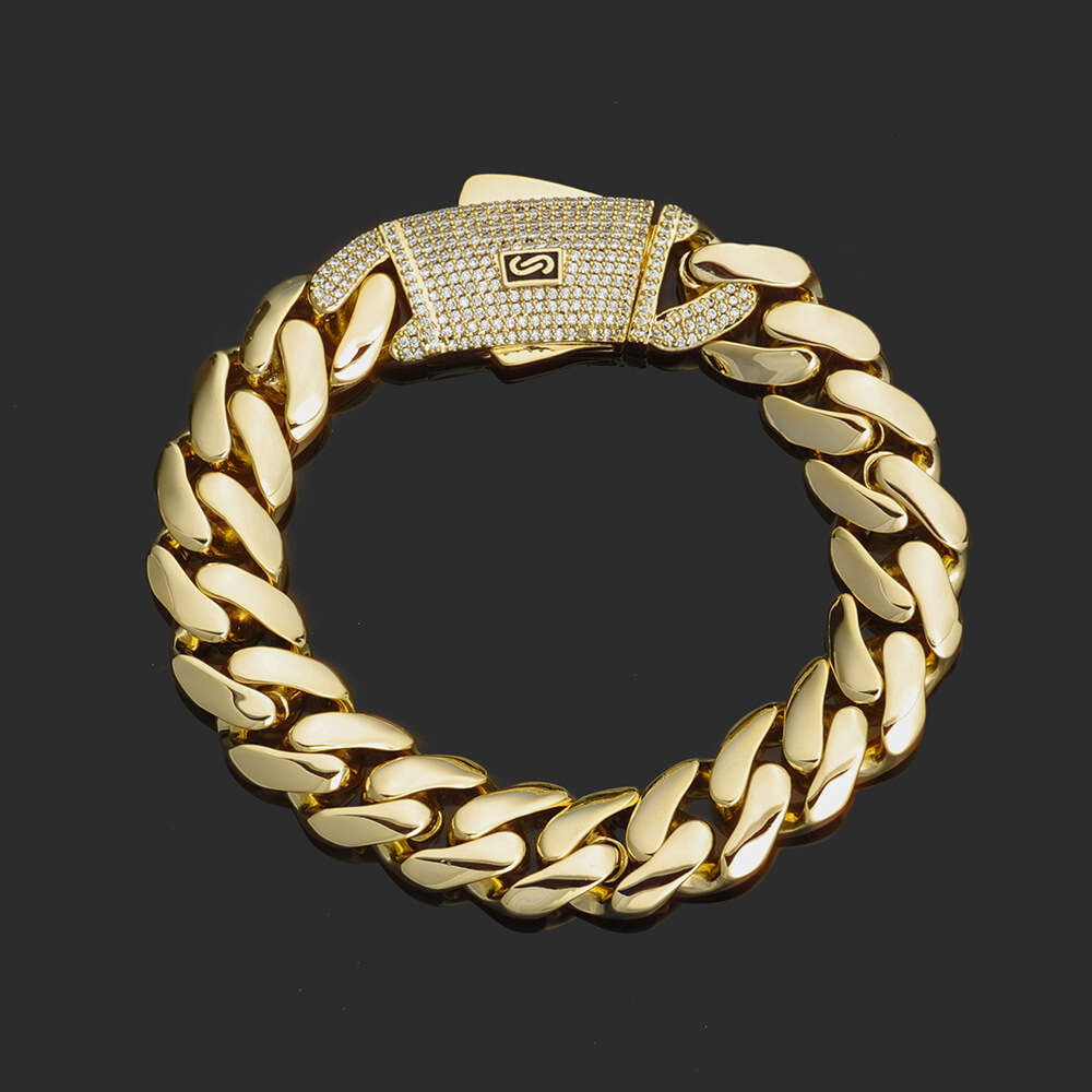 European and American Cross-Border Hip-Hop 14K Gold Smooth Cuban Chain High-Quality Men's Bracelet Trendy Versatile Jewelry Accessories