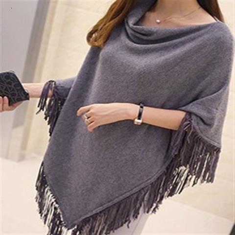 Asymmetrical batwing sweater loose tassel sweater mid-length cape shawl coat womens autumn and winter knitwear240904
