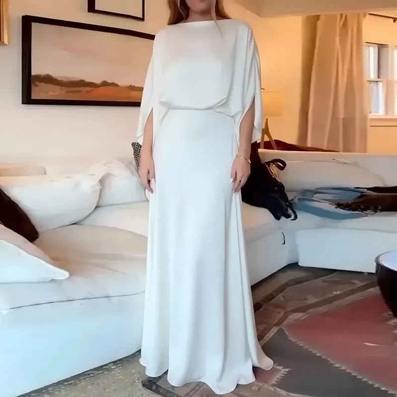 2026 Spring Elegant Solid Evening Gown Set Woman Sexy Skew Collar Top Pullover Long Dress Suit Autumn Sleeve 2pcs Outfits 260306