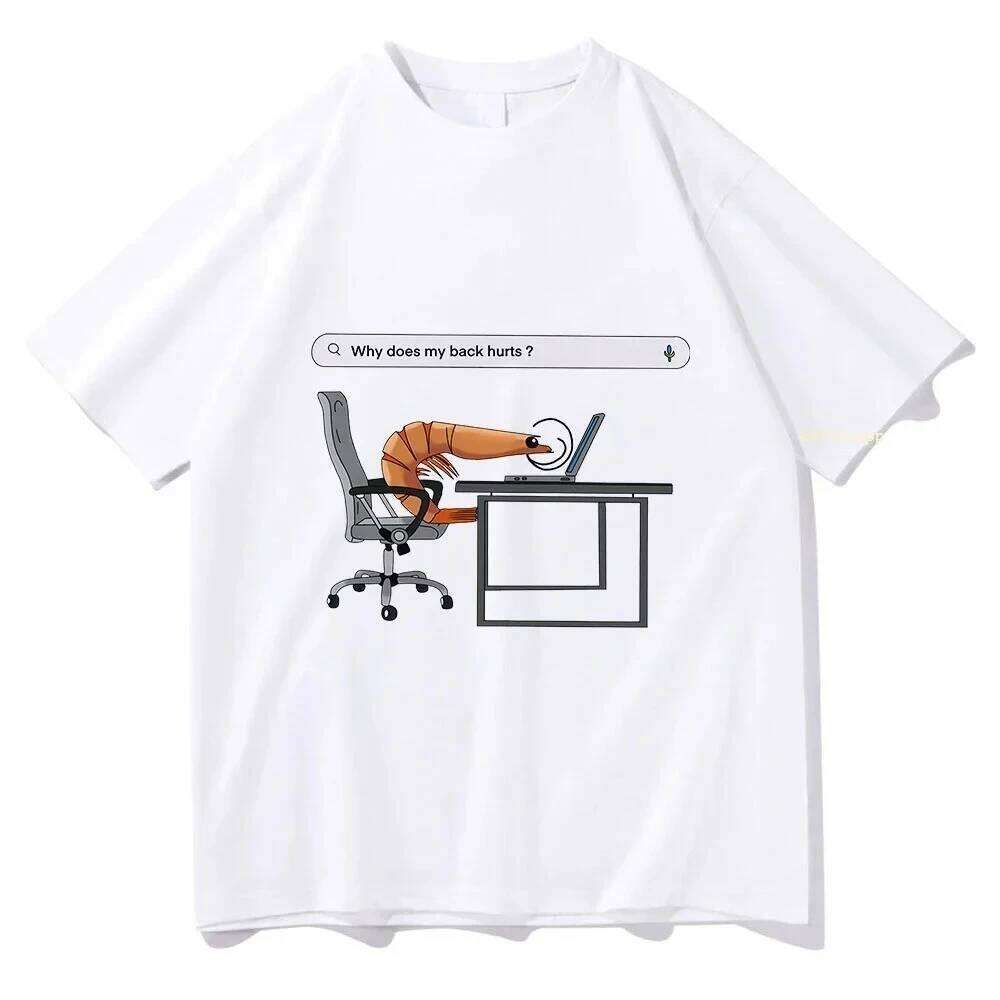 Why Does My Back Hurts Funny Shrimp Printed TShirts Women Round Neck Short Sleeve Tshirt Vintage Summer Casual Clothing XJ260306