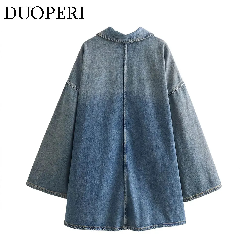 DUOPERI Women Fashion Solid Denim Dress Long Sleeves Female Chic Lady Casual Loose Short Dress 260306
