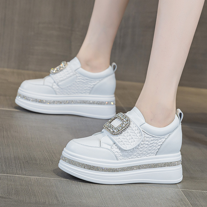 2026 Women's Rhinestone Buckle Platform Sneakers, Hidden Wedge Heel Casual Shoes Sizes 35-40