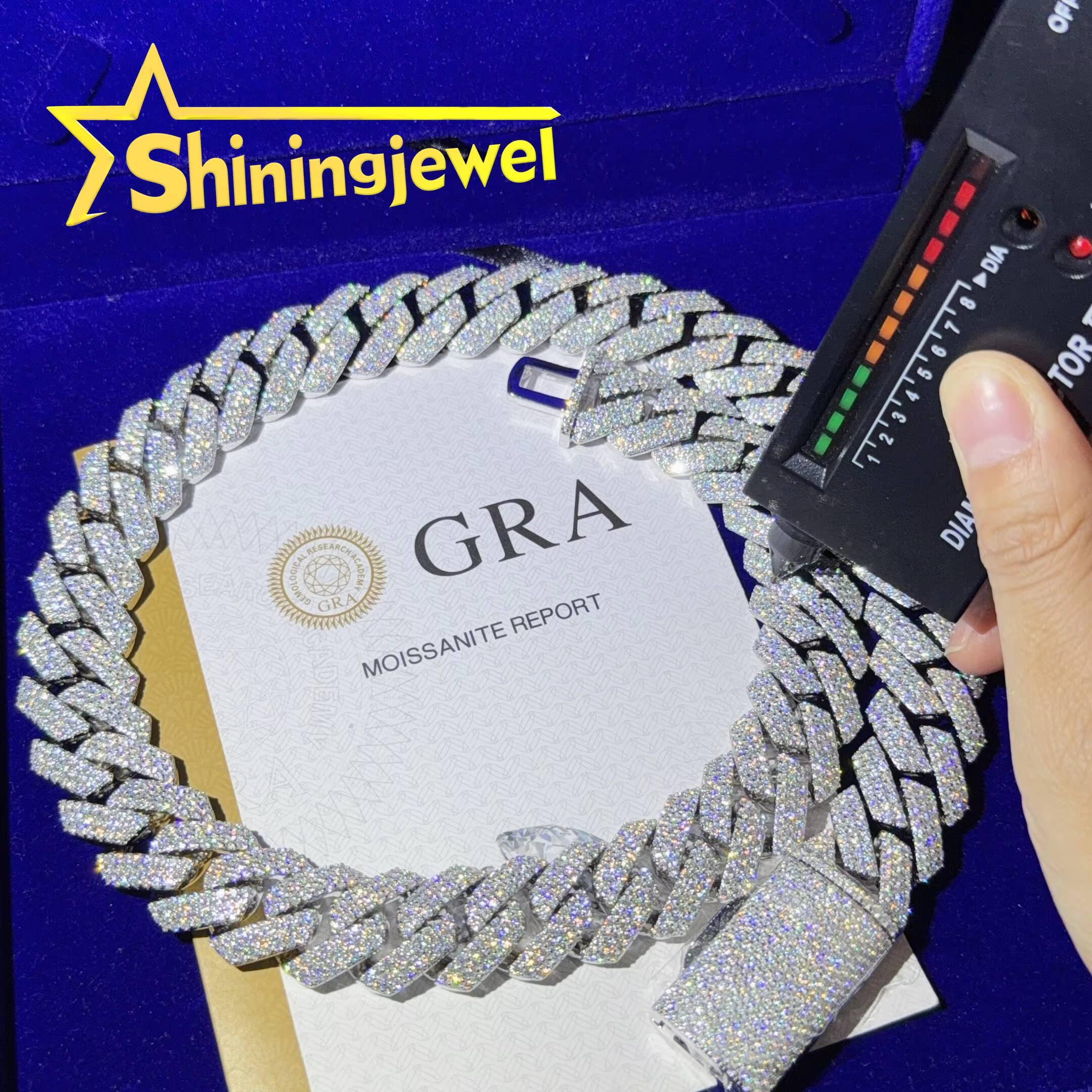 15mm 3 Row 925 Silver Iced Out Cuban Link Chain Moissanite Diamond Hip Hop Jewelry Cuban Chain Moissanite Pass Diamond Tester
