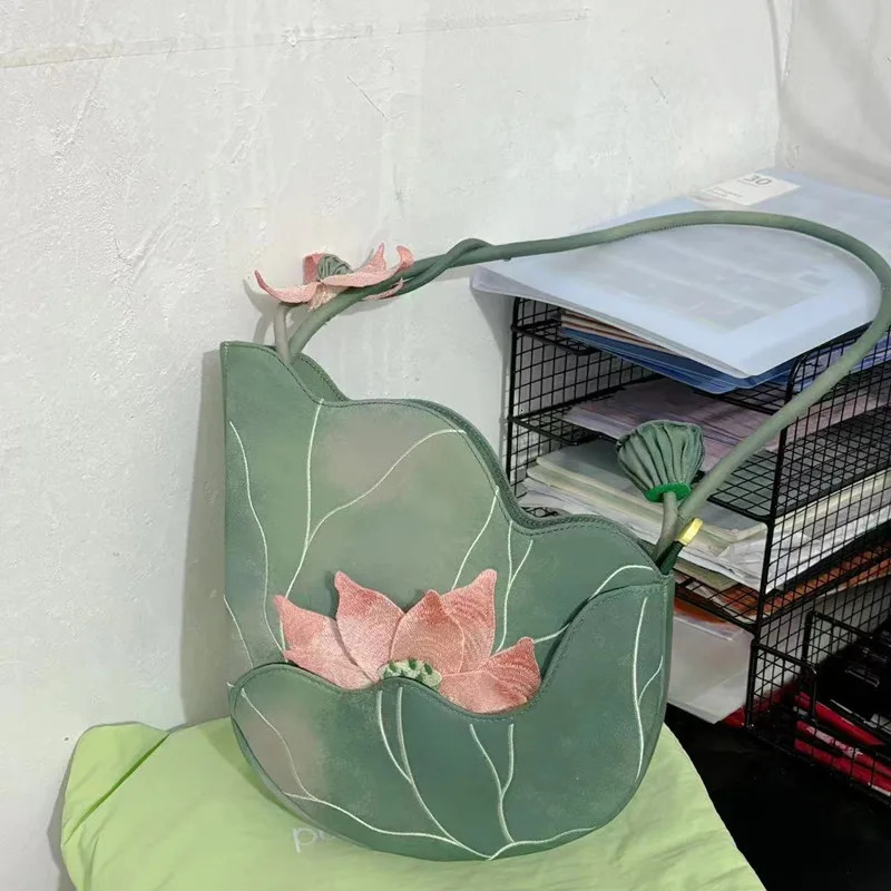 JIAERDI Chinese Style Embroidery Green Messenger Bag Wallet Women Harajuku Lotus Shoulder Bags Ladies Ancient Hanfu Handbag Chic 260307