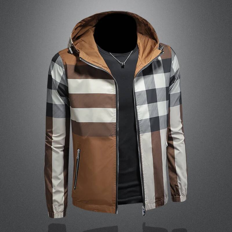 Minglu Plaid Printed Zipper Men's Jackets Luxury Spring Auutmn Hooed Casual Male Coats Long Sleeve Man Overcoats Plus Size 5XL