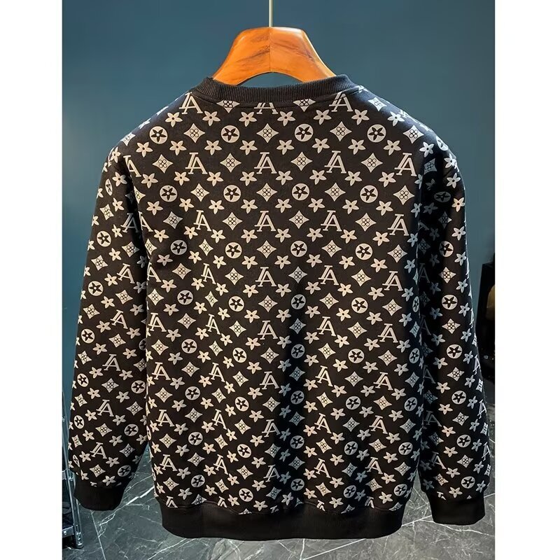 Luxury Brand Designer Clothes Autumn And Winter Jacquard Sweatshirt For Men, New Korean-Style Round-Neck Loose Top For Spring And Autumn, Hong Kong Fa