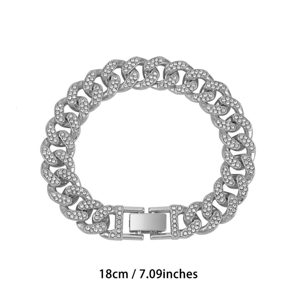 13mm Watch Buckle Full Diamond Cuban Necklace Rhinestones High-Quality Electroplating Cross-Border Men and Women Hip-Hop Jewelry Wholesale