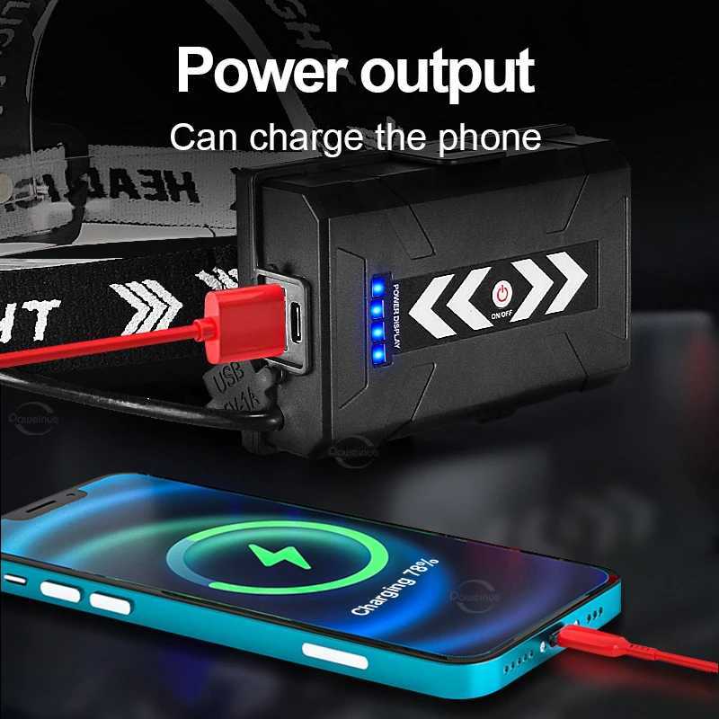 990000000LM Powerful Long Range LED Headlamp Fishing Light Headlight High Power Outdoor Head Lamp USB Rechargeable Flashlight H260307