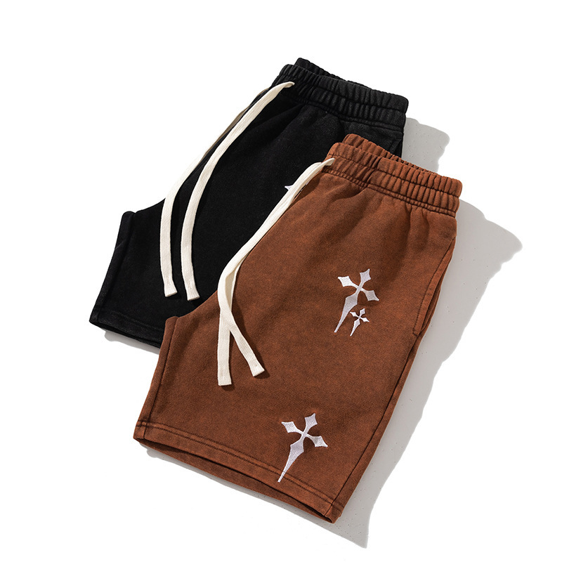 Luxury Brand Designer Clothes Hot-Selling Item! 2026 Summer Trendy Brand Embroidered Cross Washed Vintage Casual Loose Sports Shorts For Men And Women