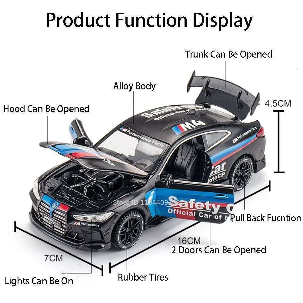 1:32 Scale M4 Alloy Model Diecast Toys Sportcar Sound Light Pull Back Doors Opened Rubber Tires Miniature Vehices Friend's Gifts Z260306