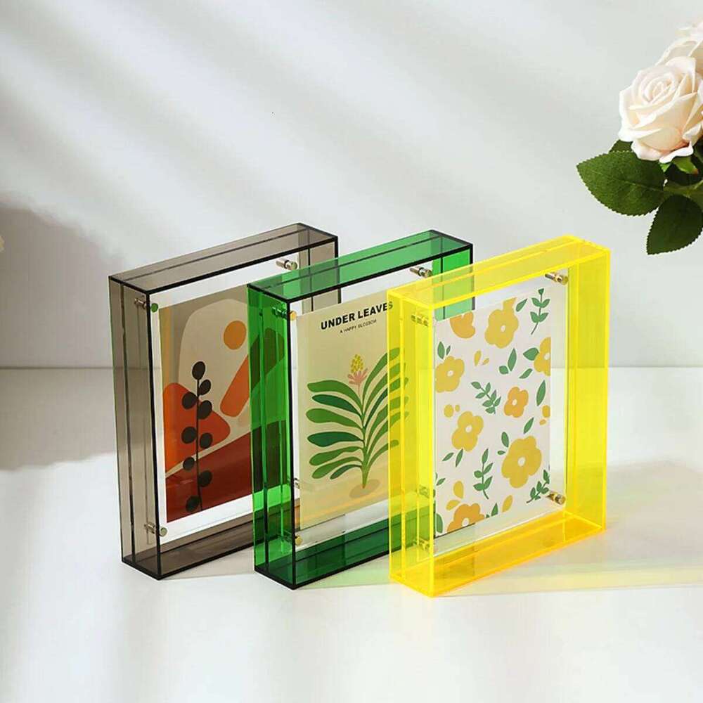 1pc Acrylic Photo Frame Plastic Rectangle Hollow Picture Frames Two Side Case Transparent Drawing Framework Home Decorations H260306
