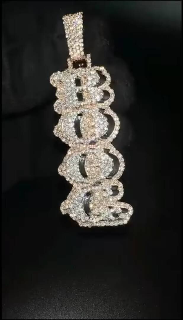 Moissanite Jewelry Custom Hip Hop Pendant Vertical Iced Out Pendant 925 Silver Moissanite Diamond Letter Pendant