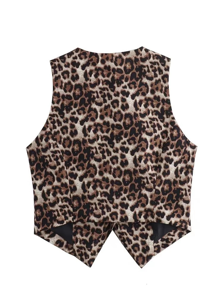 Womens Vest Fashion Leopard Summer VNeck Singlebreasted Top Ladies Casual Cropped Sleeveless Coat In Vests 260306