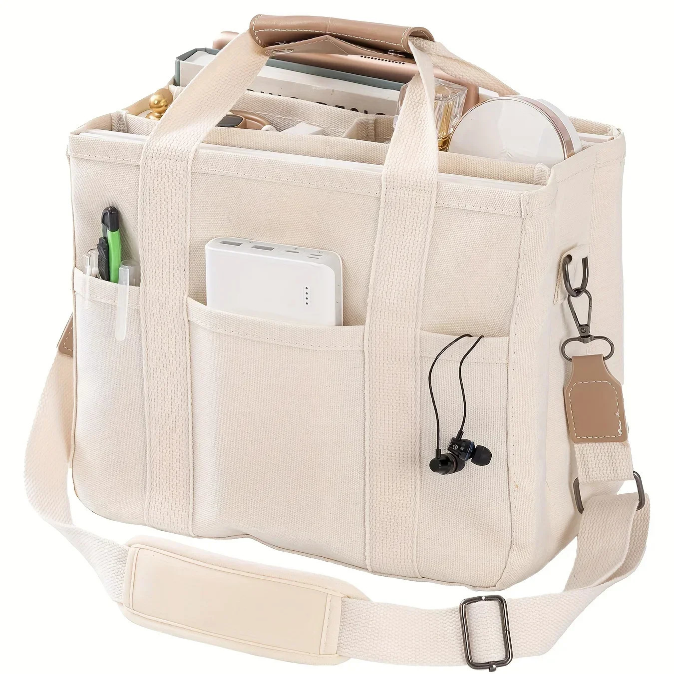 Multi Pocket Womens Canvas Handbag Large Capacity Casual Tote Bag Shopper Shoulder Bag For Female Mummy Bag 260306
