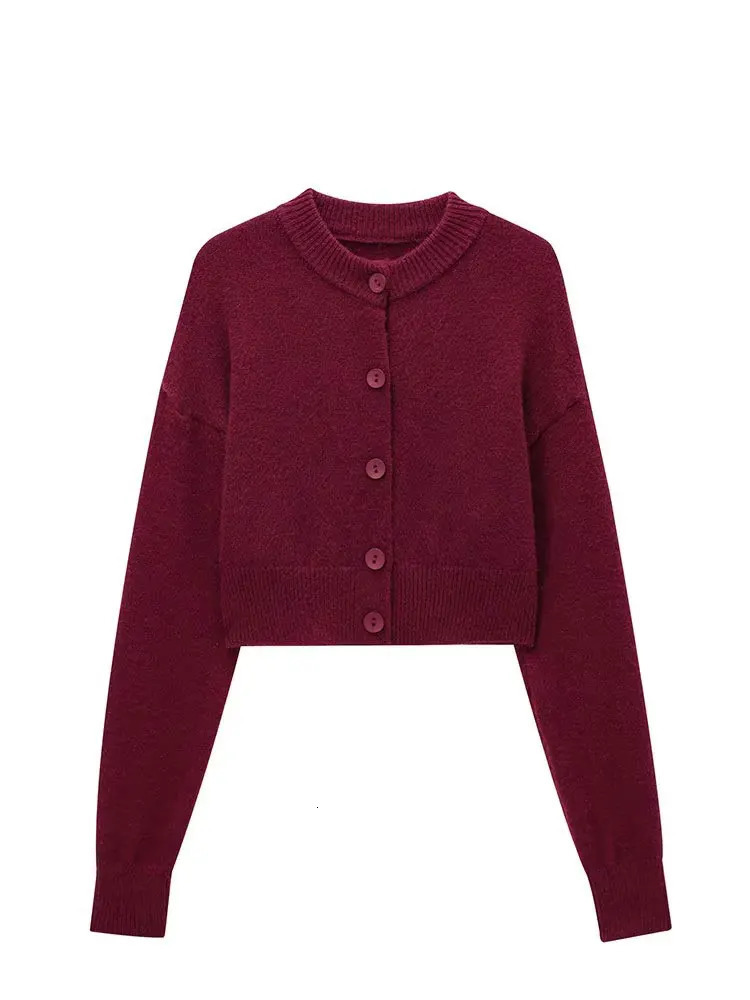 HH Women Cropped Knit Cardigan Sweater Single Breasted Long Sleeve O Neck Coat Elegant Solid Outerwear Female Chic Top 260305