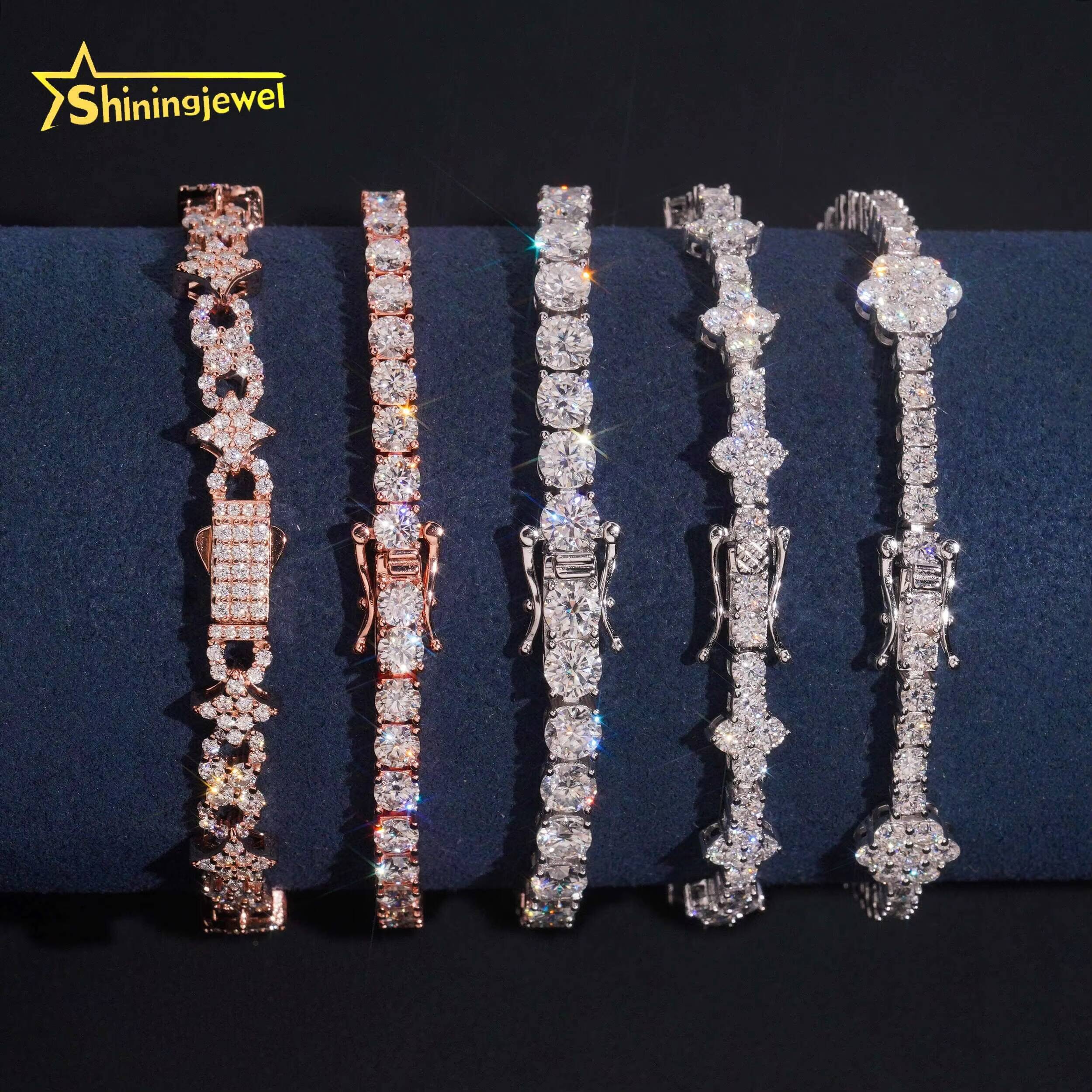 Fine Jewelry Iced Out Mixed Design Flower Cross Moissanite Tennis Bracelet Hip Hop Custom 925 Silver Man Bracelet Daily Wear