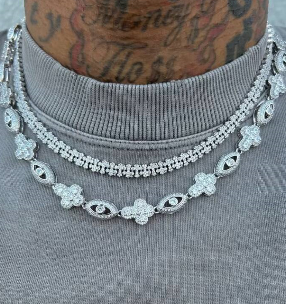2026 New Iced Out Men Boy Jewelry Micro Paved Moissanite vvs Cross Evil Eye Charm Chain Hip Hop Necklace2026