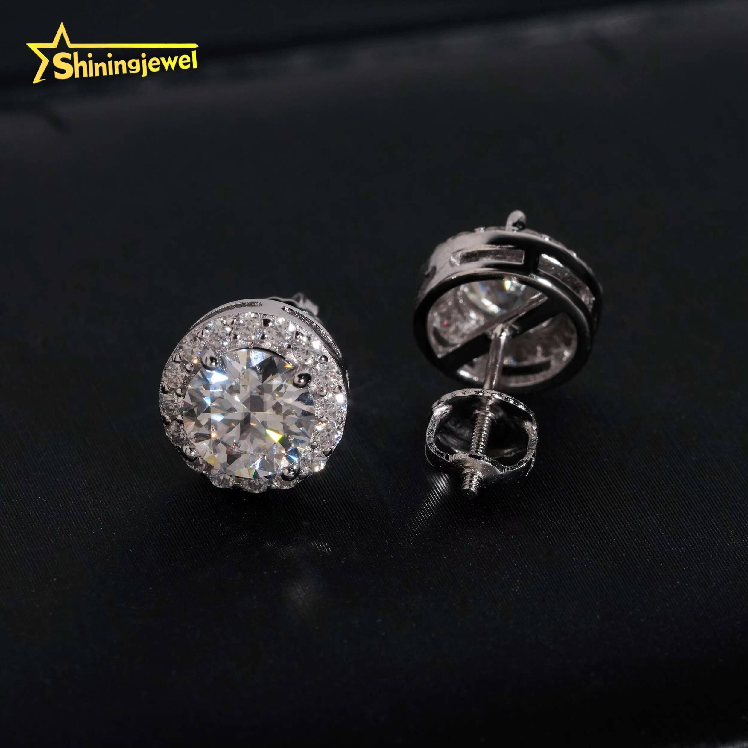 Hip Hop Jewelry Screw Back Halo 65mm Main Stone 925 Sterling Silver GRA Moissanite Earrings