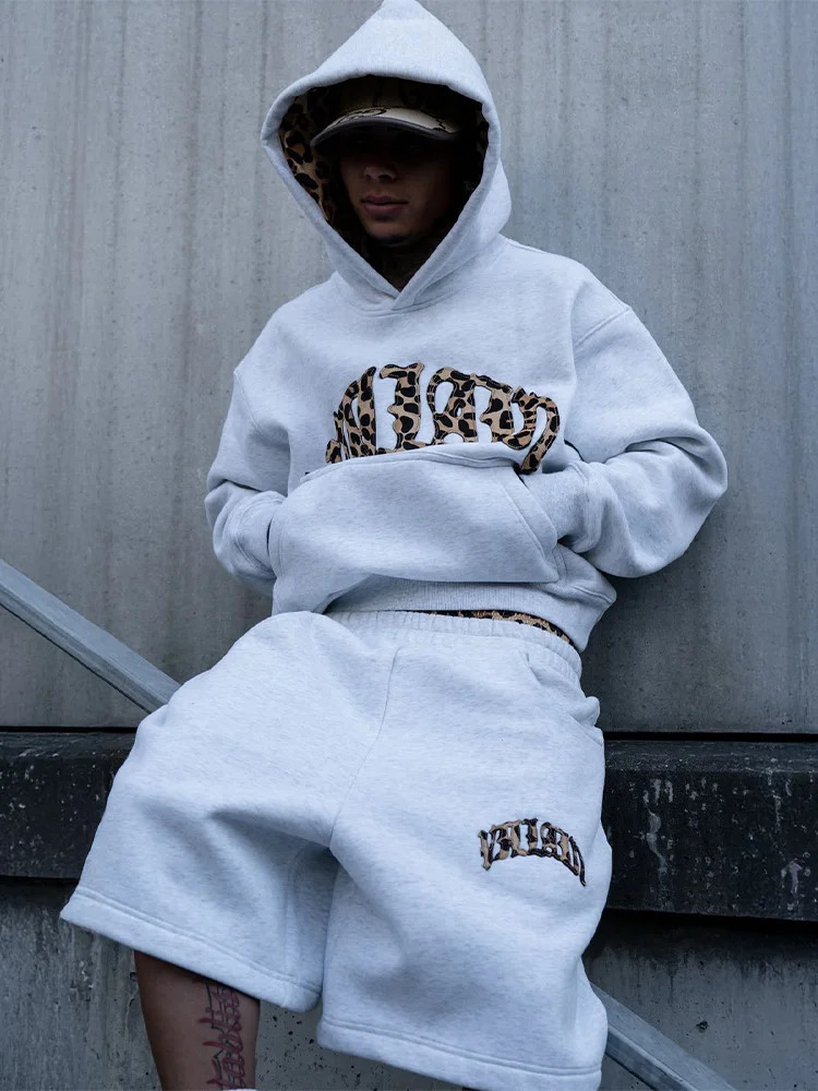 Tracksuit Men Clothing Y2K Vintage Embroidered Leopard Print Street Casual Hoodie Trendy Double Waist Unisex Sweatpants 260304