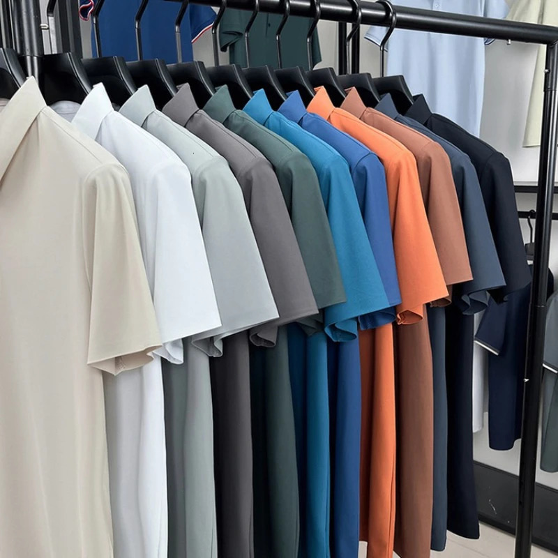 Mens Seamless Polo Shirt - Breathable Nylon-Spandex Blend Reinforced Collar Matching Buttons 12 Colors M-4XL 260304