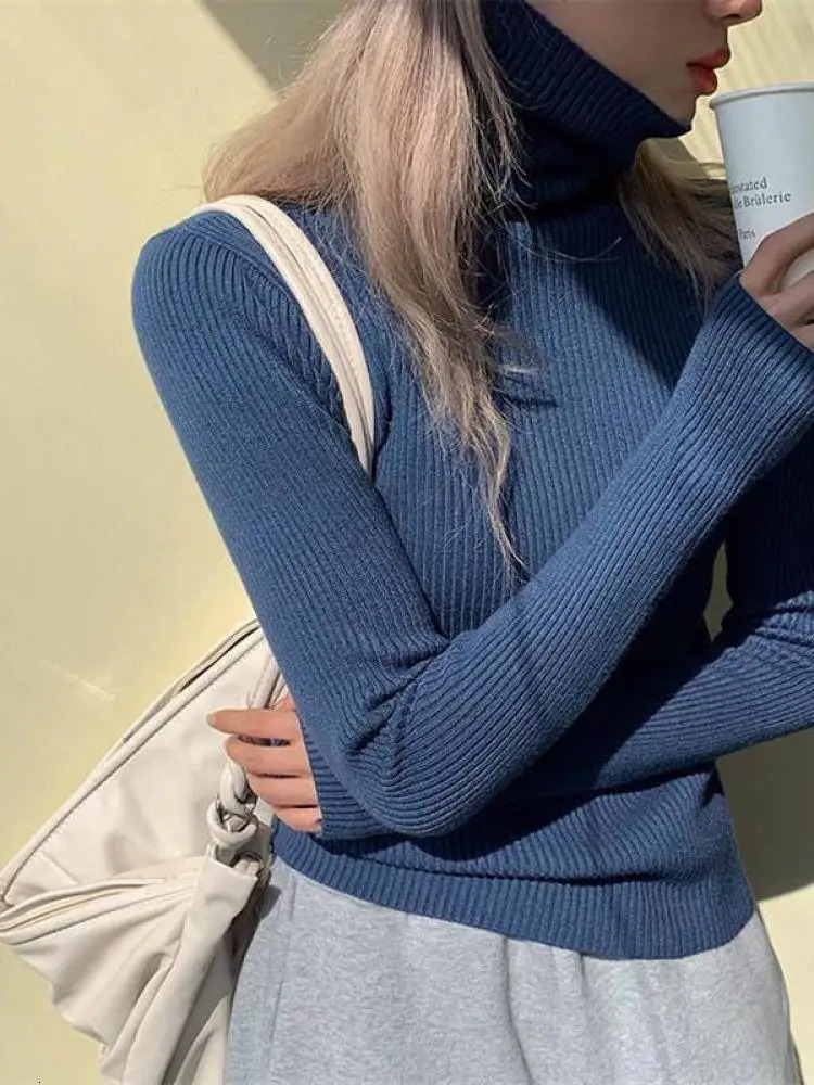 Autumn Winter Basic Knitted Tops Women Turtlneck Sweater Casual Pullover Korean Fashion Simple With Thumb Holes Chic Clothes 260306