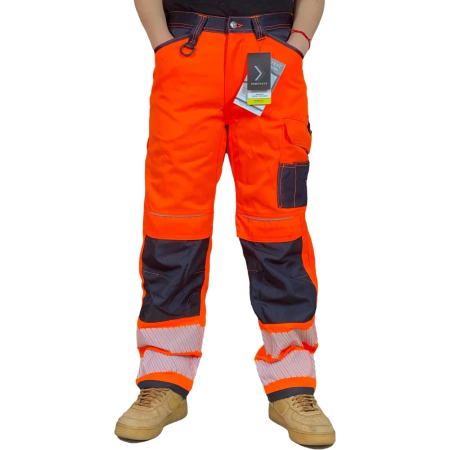 Reflective Stripe Pants Multi Pockets Cotton Construction Work Pants for Men Ouddoor Road Workwear Trousers Safety Cargo Pants 260305