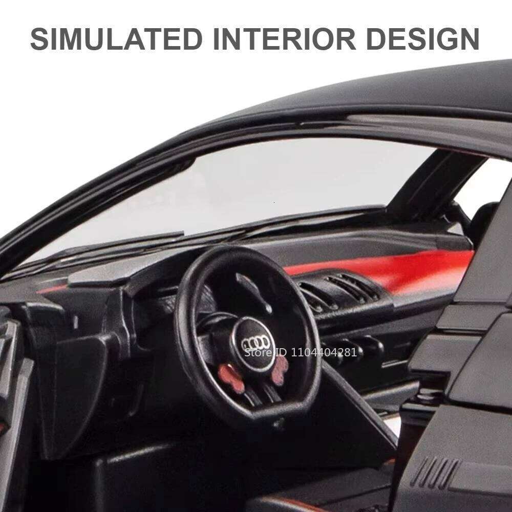 1:24 R8 V10 Plus RS7 Car Model Diecast Alloy Toys 4 Doors Opened with Sound Light Pull Back Miniature Vehices Fashion Home Decor Z260307